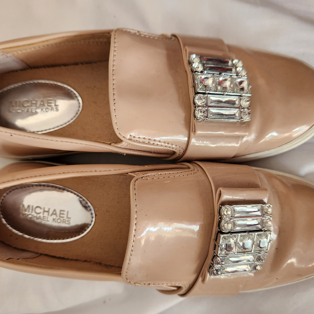 Michael Kors Women's Tan Loafers with Crystal Embellishments